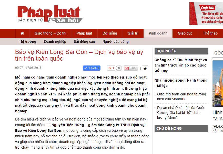 Báo pháp luật & xã hội nói về bảo vệ Kien Long Sài Gòn